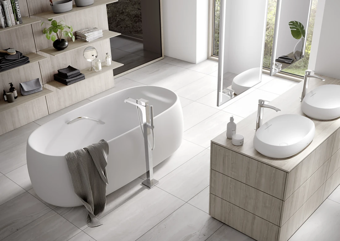 Creating an elegant atmosphere in the bath: TOTO received the iF Design Award 2021 for the Flotation tub and coordinating vessels from the CE collection. Shown here: the round version. Photo: TOTO