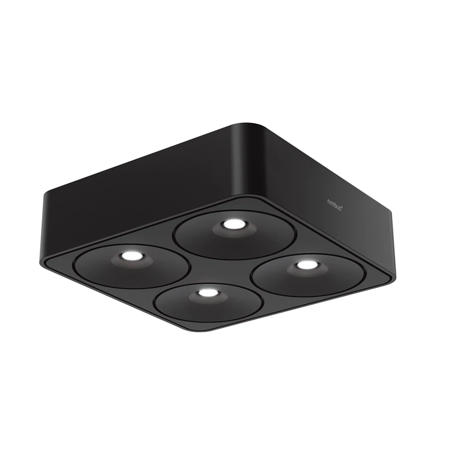 Compact and with a strong lighting performance, the new Nimbus Q Four ceiling luminaire – a bold downlight in a beam angle of 40° or 80°. Classic black or white for all areas in homes, offices and restaurants where directed light is required. Photo: Nimbus, Frank Ockert