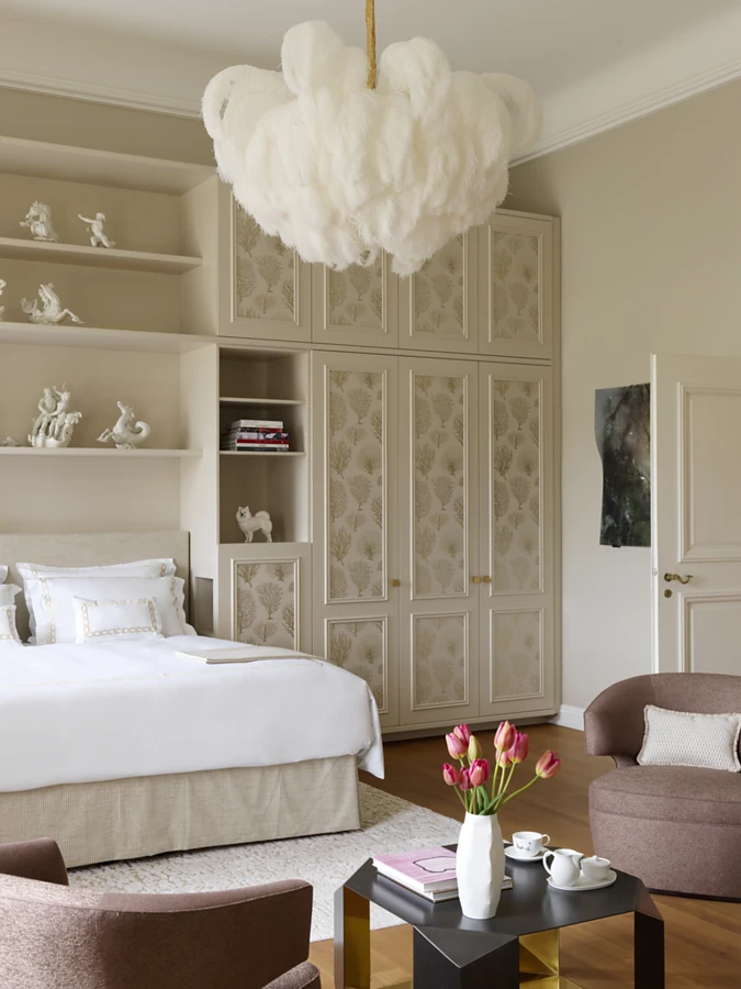 <p>A view of one of the bedrooms at The Langham Nymphenburg Residence. Guests can enjoy a sophisticated blend of styles, combining modern design and historic elements in a massive space spanning around 800 m<sup>2</sup>. Photo: Stephan&nbsp;Julliard</p>
