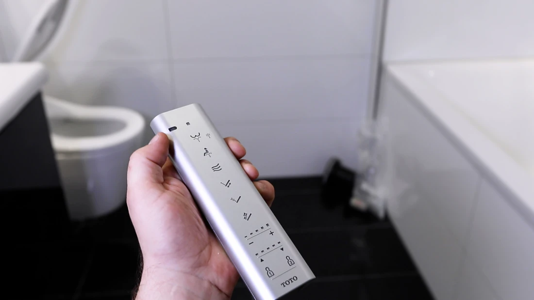 <p>Just a touch of the bottom &ndash; and the shower toilet is ready for use. The technicians carefully check all of the functionalities and user settings. It&rsquo;s possible to save preferred settings for up to two people. Photo: TOTO</p>