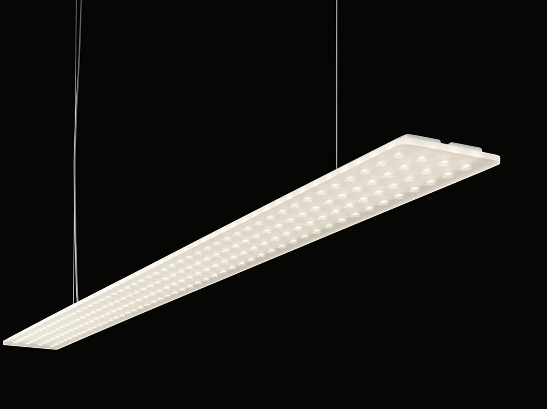 The L 196 linear luminaire has the option of additional indirect light. The luminaires can be arranged in series via connectors. Photo: Frank Ockert