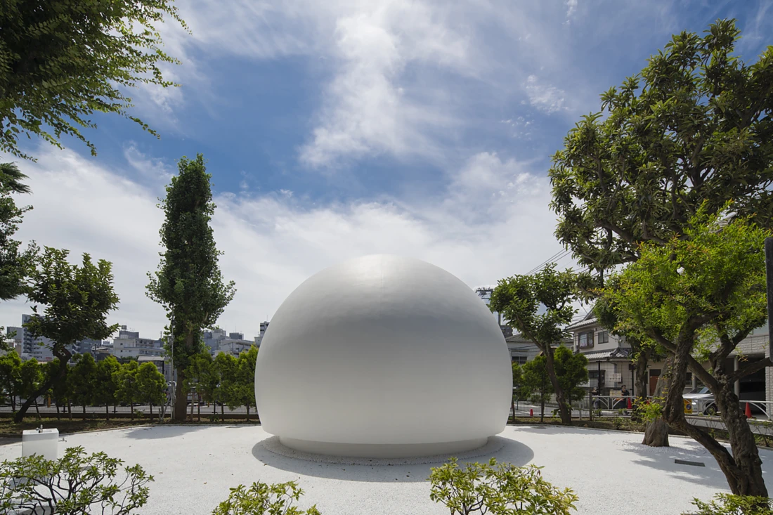 <p>The brilliant white semi-sphere by Kazoo Sato landed at Nanago Dori Park and Seventh Street. Photo: TOTO LTD.</p>